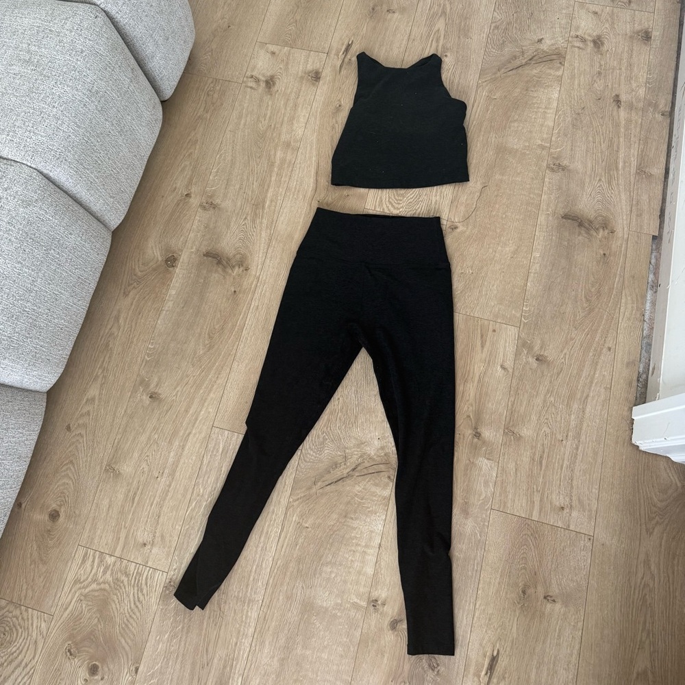 Black Crop Top and Leggings Set beyond yoga